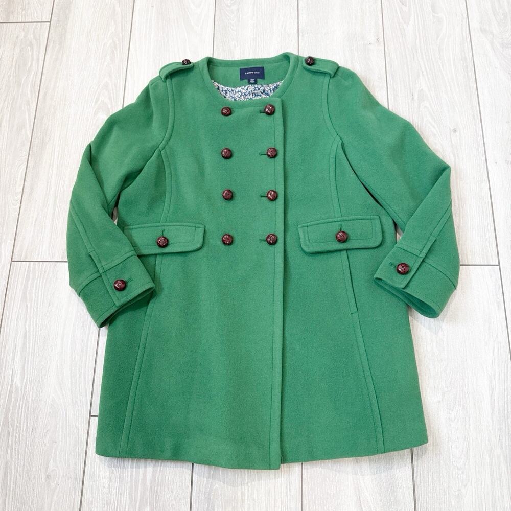 Lands End Pea Coat Kelly Green Wool Cashmere Peacoat Jacket Pockets Size 16P - Picture 2 of 11